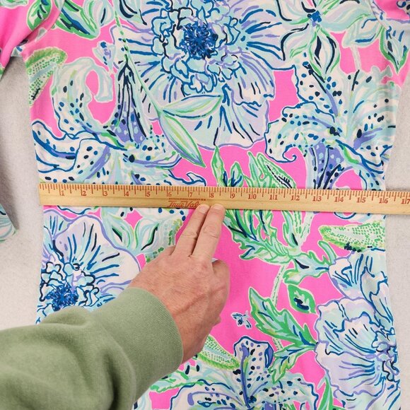 Lilly Pulitzer Dress Women Small Blue Pink Floral Sophie Ruffle Shift 3/4 Sleeve - Picture 6 of 11